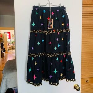 NWT Gorman Black Maxi Skirt with Multicolor Stars embroidered size 10